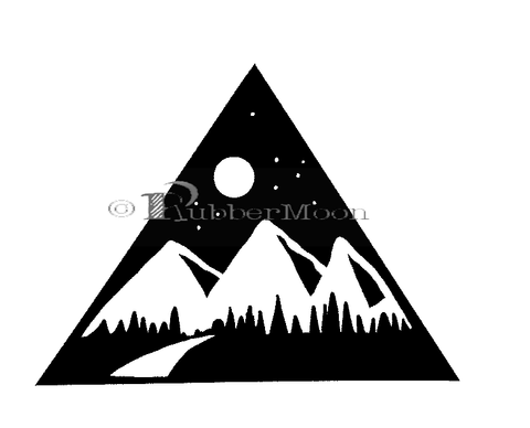 Kae Pea | KP7895 - Triangle Mountain and Moon Badge- Rubber Art Stamp