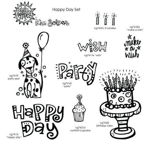 Kim Geiser | KGHD08 - Happy Day Set - Rubber Art Stamps