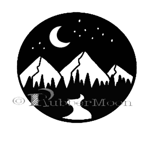 Kae Pea | KP7894 - Circle Mountain and Moon Badge- Rubber Art Stamp