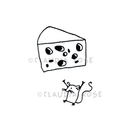 Claudia Rose | CR558F - Cheese with Mouse End-mount - Rubber Art Stamps