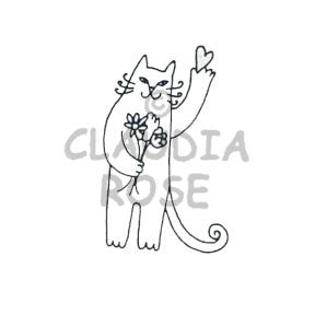 Cat w/Flowers Rubber Art Stamp