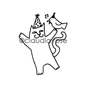 Claudia Rose | CR541E - Party Cat - Rubber Art Stamp