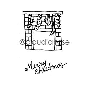 Claudia Rose | CR817G - Merry Christmas Mantle w/ End Stamp - Rubber Art Stamp
