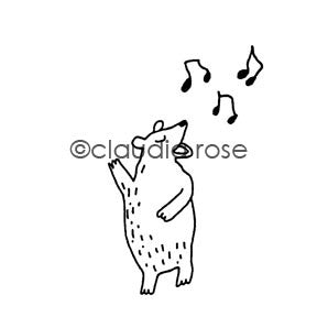 Claudia Rose | CR940G - Singing Bear w/ Notes End-Mount - Rubber Art Stamp