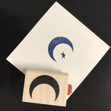 Kae Pea | KP5589G - Celestial Crescent Moon w/ Star End Mount - Rubber Art Stamp