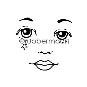 Kae Pea | KP5479F - Starry Eyed Face (small) - Rubber Art Stamp