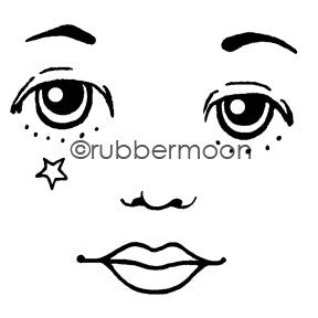Kae Pea | KP5480I - Starry Eyed Face (large) - Rubber Art Stamp