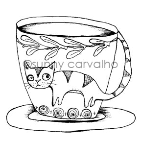 Sunny Carvalho | SC7042G - Cat Cup - Rubber Art Stamp