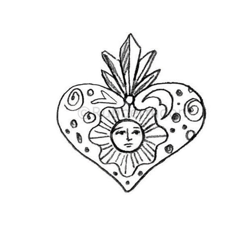 Kae Pea | KP5321F - El Sol Heart - Rubber Art Stamp